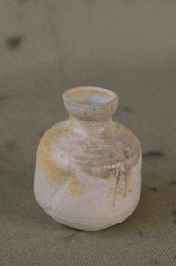 White stoneware anagama fired ash bud vase