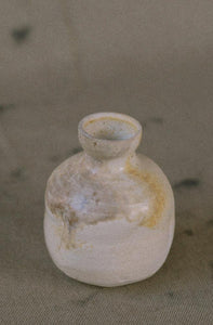 White stoneware anagama fired ash bud vase