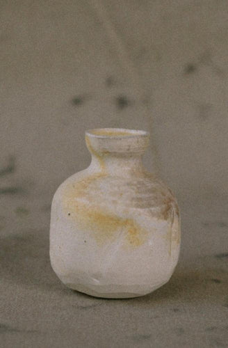 White stoneware anagama fired ash bud vase