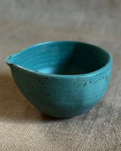 Load image into Gallery viewer, Teal ceramic matcha bowl on a textured beige surface