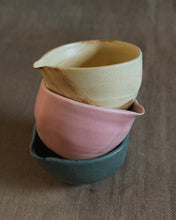Load image into Gallery viewer, Three ceramic matcha bowls stacked on a fabric background