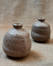 Load image into Gallery viewer, Two small ceramic bud vases with a beige speckled glaze